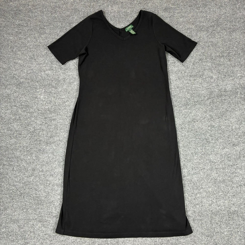 Vintage Lauren Ralph Lauren Womens 1X Black Cotton Midi T Shirt Dress Hong Kong